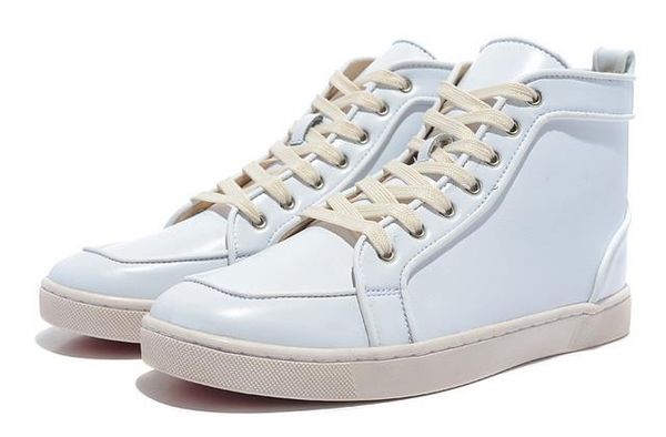 

designer fashion red bottom studded spikes flats shoes for men women glitter party lovers genuine leather casual sneakers 12 white, Black