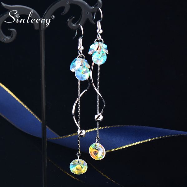 

sinleery gorgeous crystal earrings yellow gold silver color cubic zirconia long earrings for women wedding jewelry es881 ssb