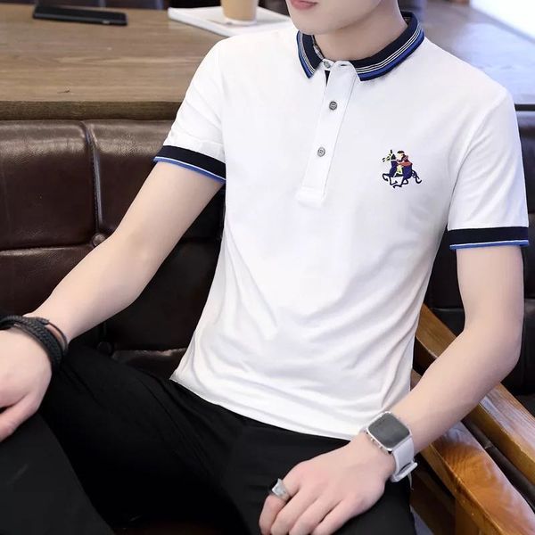

men's fashion embroidery cotton shirts homme short sleeve fine workmanship business casual style big size m to 4xl, White;black