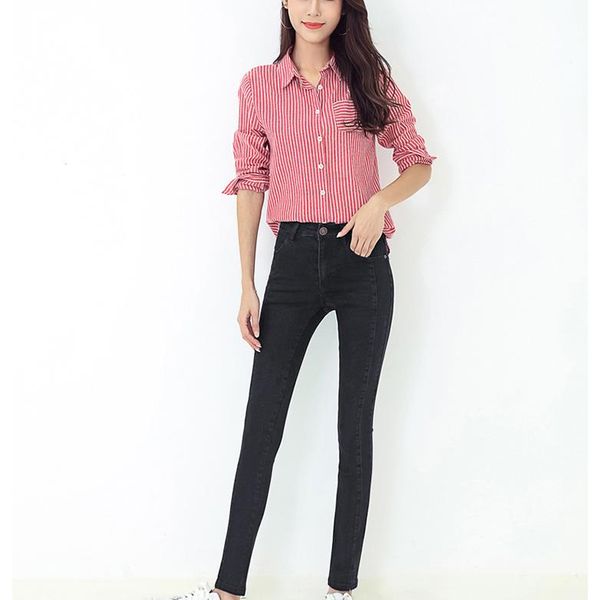 

woman spring new jeans high waist plus size full pencil pants mid length skinny for women denim trousers, Blue