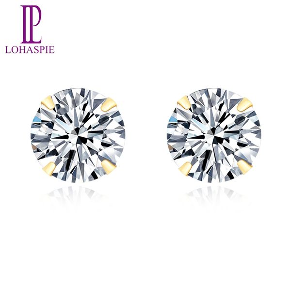 

lp 4.8carats 7mm diamond stud earrings 10k yellow gold 4prong set simulated stone earring for women wedding basic style girls, Golden;silver