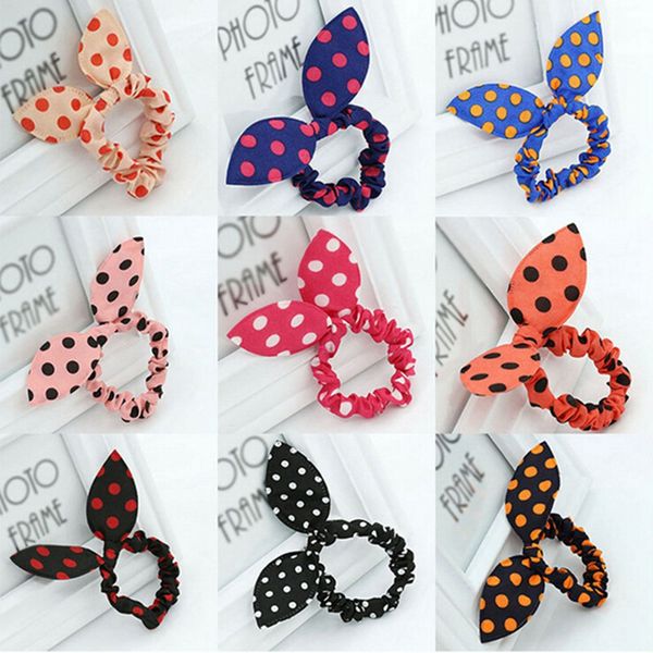 

rabbit ears hairband elastic wave point hair rope fashion women girls dot hairbands scrunchie hair accessories hha1332, Slivery;white