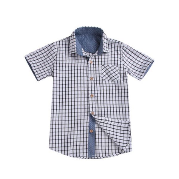 

pudcoco toddler boy casual shirts plaids design short sleeve button summer children shirt kids summer turtleneck clothing, White;black