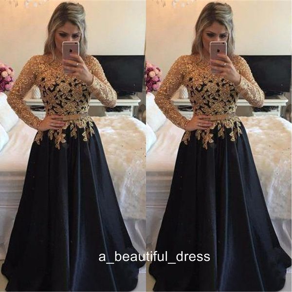 Vestidos Mãe da Noiva Renda Preto Dourado Mangas Compridas Madrinha Formal Festa Noturna Vestido para Convidados Plus Size Custom Made ED1322