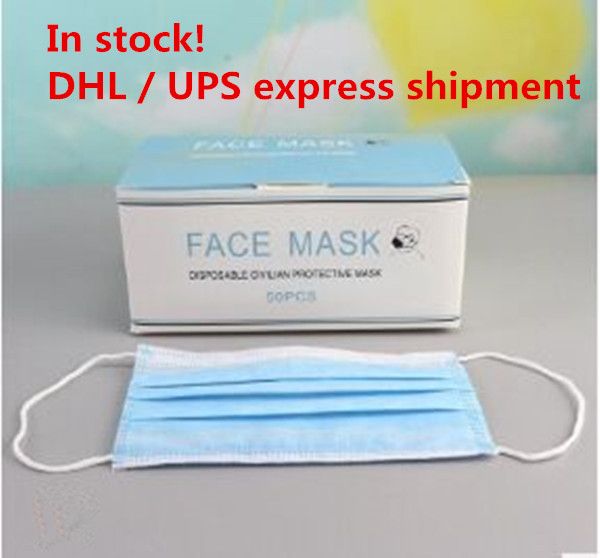 

in stock 50pcs/box disposable face masks ce certification protect 3 layers filter dustproof earloop non woven mouth masks