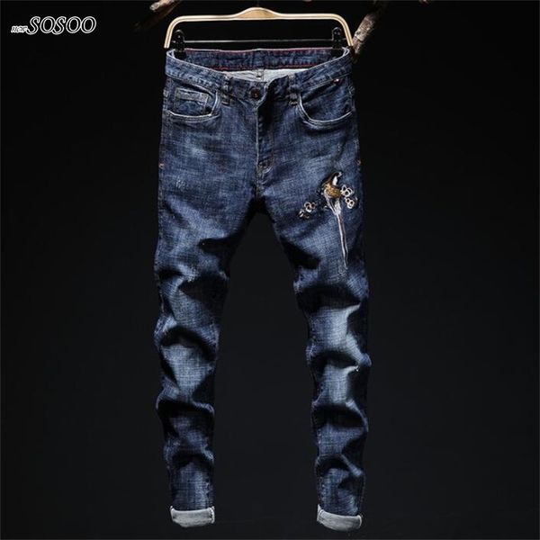 Hip hop fear of god brand man jeans denim blue Classic Design embroidery skinny jeans men Pencil pants men Men's #CK7750