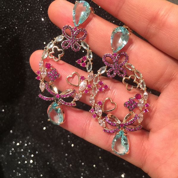 

european and american big fashion luxury micro inlaid zircon butterfly earrings super fairy elegant dinner dress new year love earrings, Golden