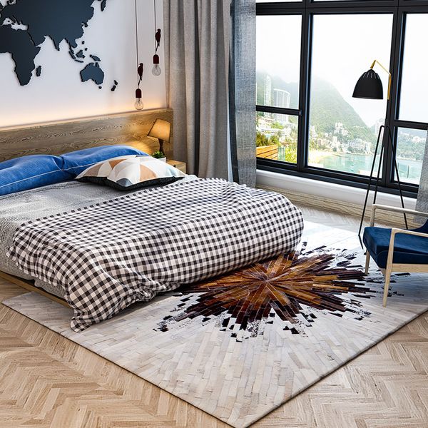 Genuine Cowhide Leather Patchwork Rug For Living Room Bedroom