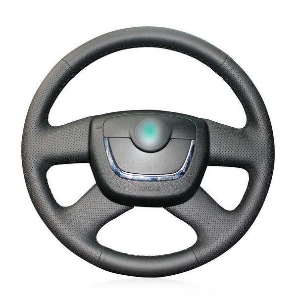 

black artificial leather car steering wheel cover for skoda octavia superb 2012