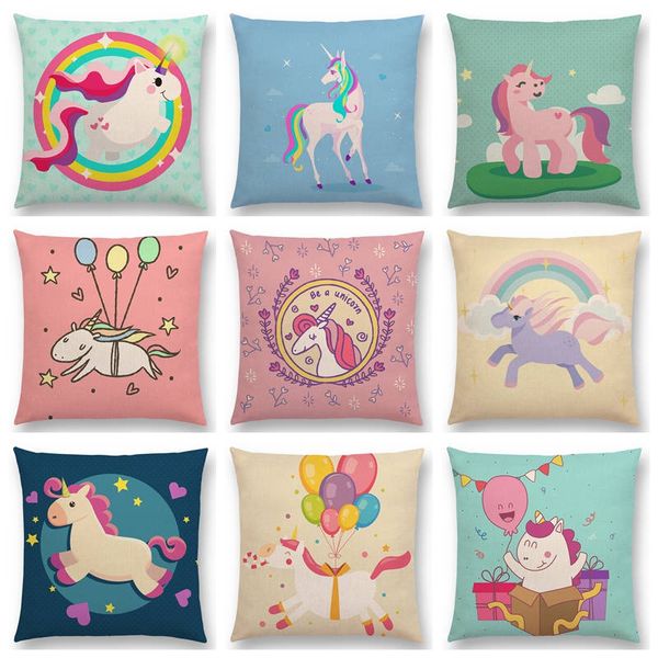 

super cute cartoon unicorn lucky fetish rainbow wing sky moon sun stars clouds flowers beautiful cushion cover nice pillow case