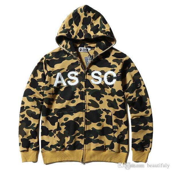 

2018 мужские дизайнерские толстовки обезьяна камуфляж сотрудничал с бархатом купания хип-хоп ветровка куртка мужская повседневная с капюшоно, Black