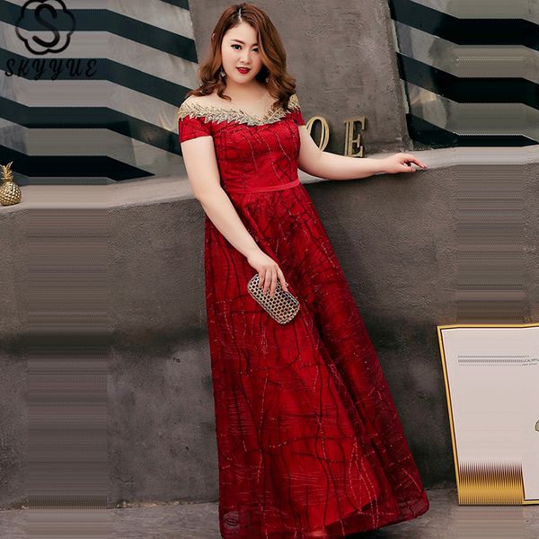 

skyyue short sleeve boat neck evening gowns burgundy floor-length evening dresses off shoulder plus size robe de soiree t098, White;black