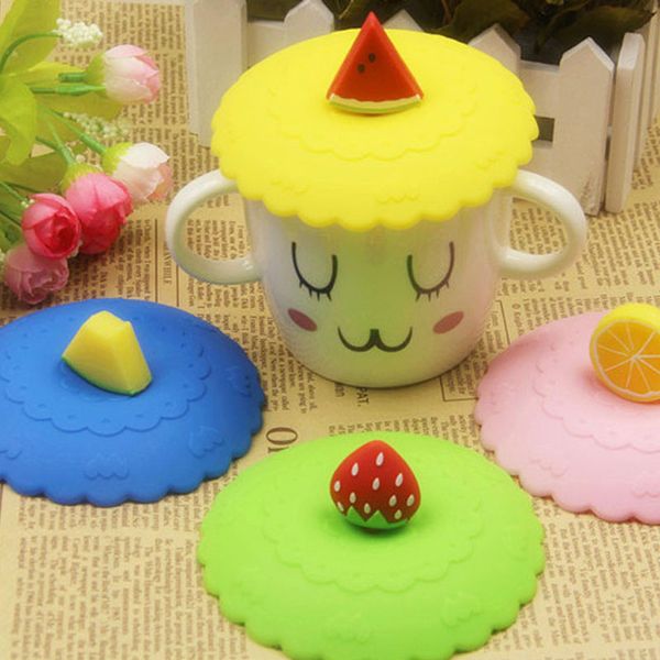 

10.5cm diameter round silicone cup lid anti-dust lovely fruit mugs cover