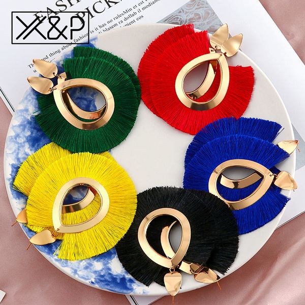 

x&p fashion bohemian big tassel earrings for women 2019 trendy statement large fringe drop dangle earring za pendientes jewelry, Silver