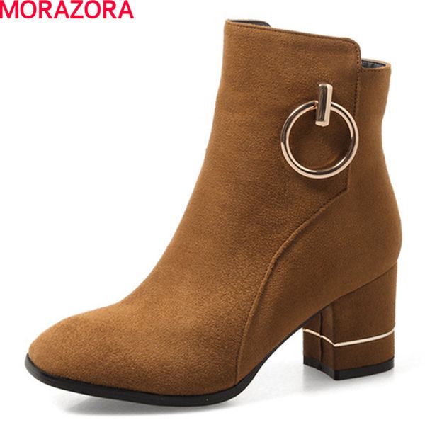 

morazora height increasing shoes woman ankle boots flock solid zipper platform boots in autumn fashion shoes female, Black