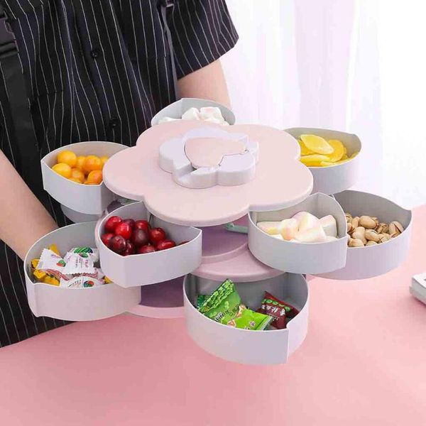 

storage bottles & jars double-deck rotary box flower design wedding snack candy jewelry organizer cosmetic dry fruit bin