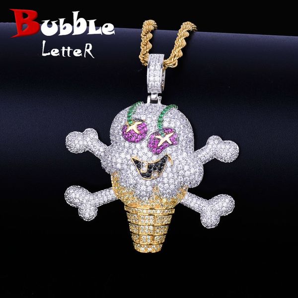 

skull ice cream shape necklace& pendant rope chain gold color aaa cubic zircon men's hip hop jewelry for gift cj191221, Silver