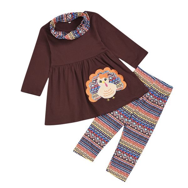 

toddler kids baby girl clothes thanksgiving turkey dress+ aztec pants clothes set baby xmas outfit babykleding meisjes, White