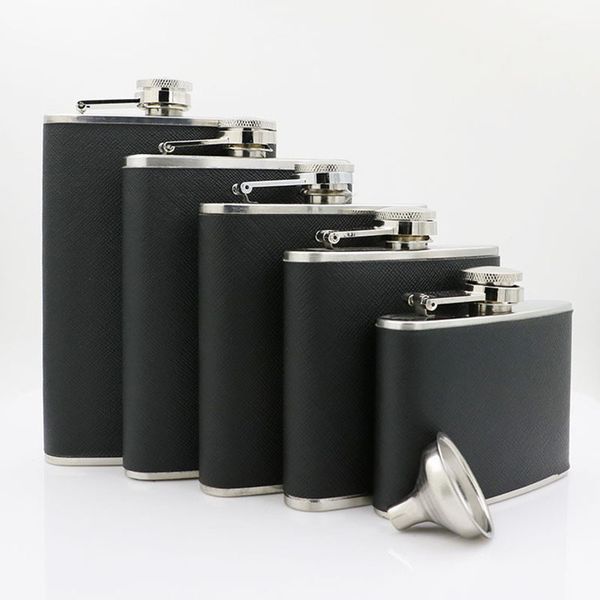 

leather whiskey cold beer bottle with lid hip flask wine pot leak proof stainless steel hip flasks outdoor portable flagon