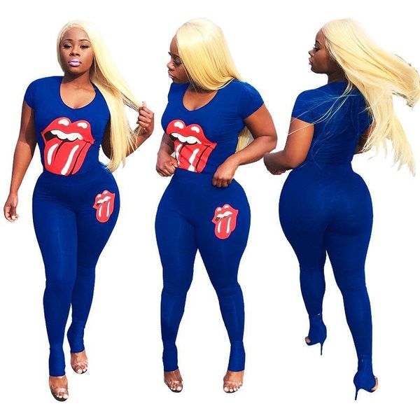 

fashion designer tracksuits 2pcs clothing sets tshirts pants women printed big tongue suits summer, Gray