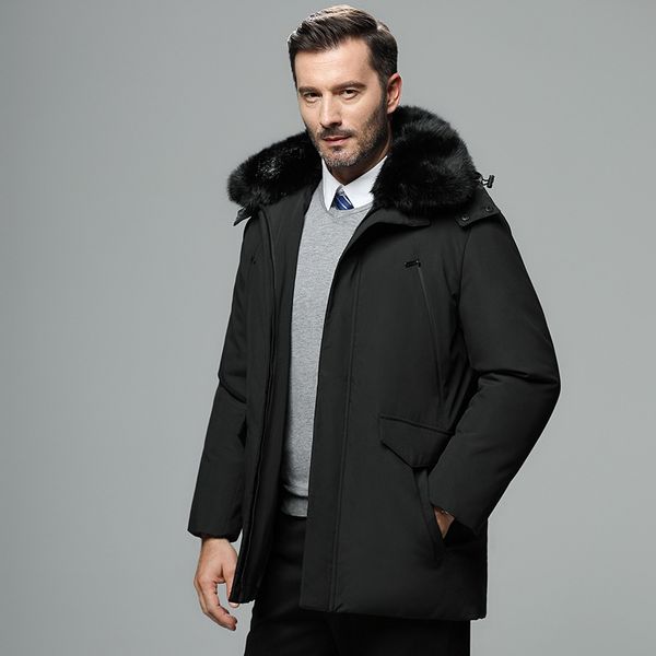 

men's down & parkas winter jacket men white duck thick warm snow parka overcoat windbreaker fur hooded dad, Black