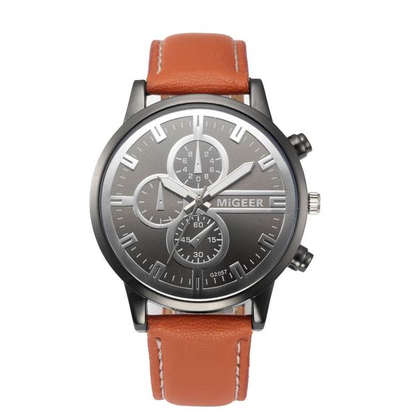 

migeer man watches retro design leather band analog alloy quartz watch male watch mens creative men wristwatches, Slivery;brown