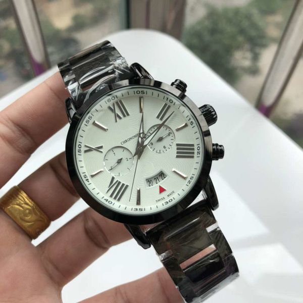 

big roman numeral dial 42mm luxury watch elegant mens brand automatic mechanical watch 316 full steel black dual calendar display, Slivery;brown