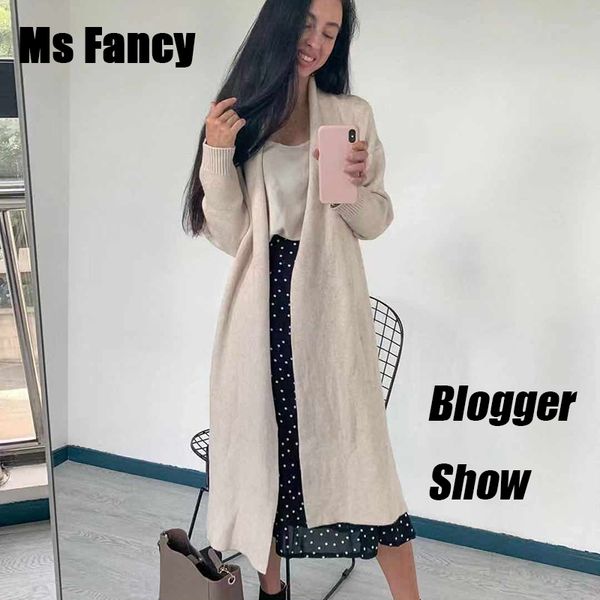 

2019 autumn women long cardigan camel wool knitted cardigan lazy oaf lapel long loose sweater coat soft, White