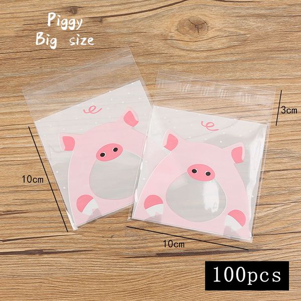 

100pcs/lot homemade cookies packaging bag transparent white dot cute pig head snack packaging party baking candy bag 10x10