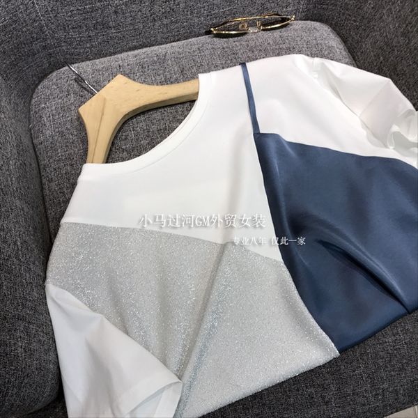 

beautiful fried stitching looks great contrast color silk bright silk loose slim versatile casual t-shirt short-sleeved shirt female, White