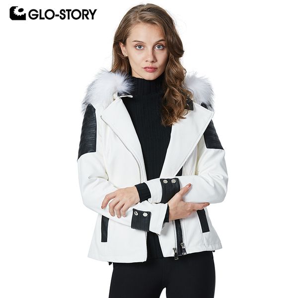 

glo-story women's motor biker leather jackets female 2019 new punk streetwear fashion adjusted fur hooded coats wpy-9428 29 30, Black