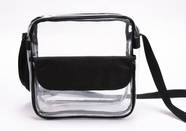 

0019 clear purse stadium approved bag patch with zipper and shoulder strap, Black;white