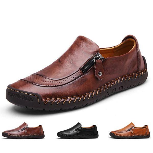 

new handmade men leather shoes breathable casual shoes men non-slip loafers driving footwear chaussure homme cuir plus size38-48, Black