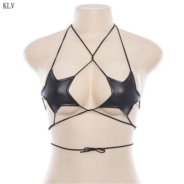 

womens glitter reflective five-pointed star bra strappy bandage halter bralette nightout clubwear metallic bustier part, White