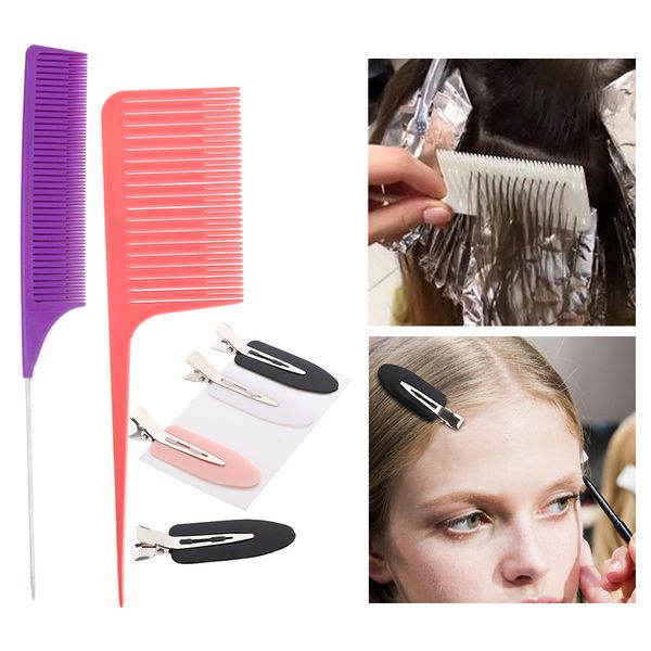 

2x weaving highlighting foiling hair comb salon dyeing with hair clips, Silver
