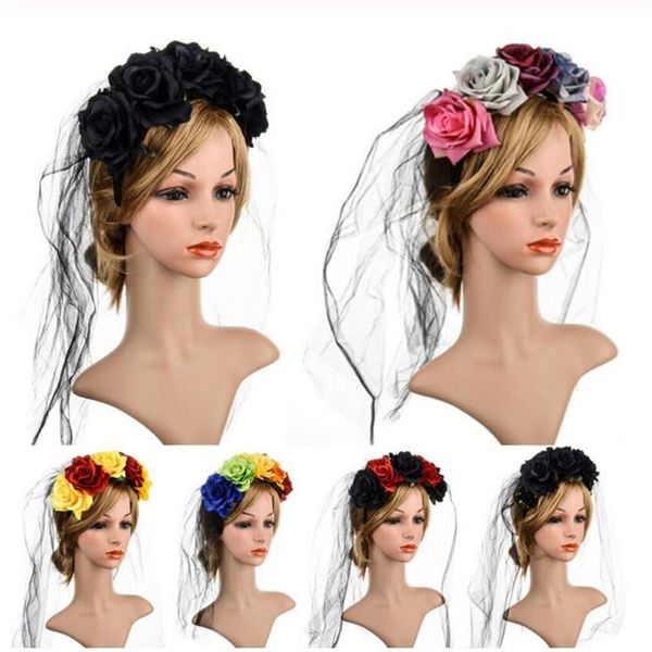 

rose flower floral festival headband hairband halloween party hair accessories retro red rose headband headdress festival props