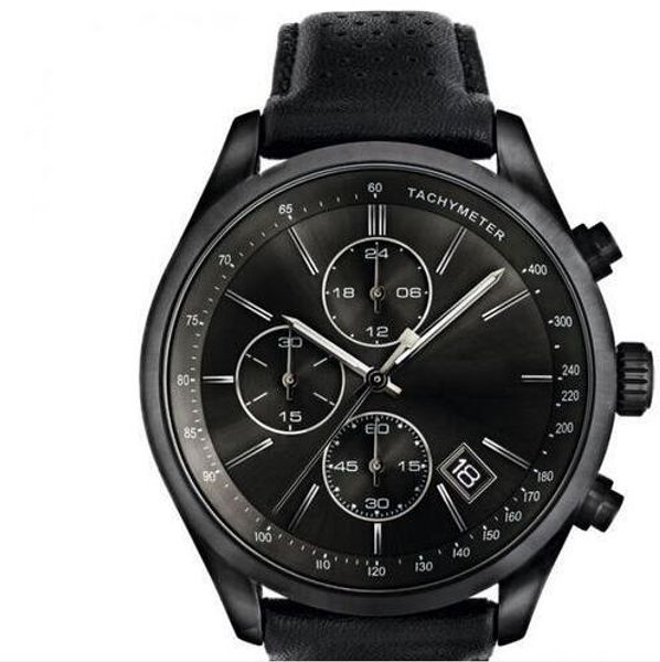 

fashion quartz chronograph men's watch tachymeter leather strap watch 1513474+box, Slivery;brown