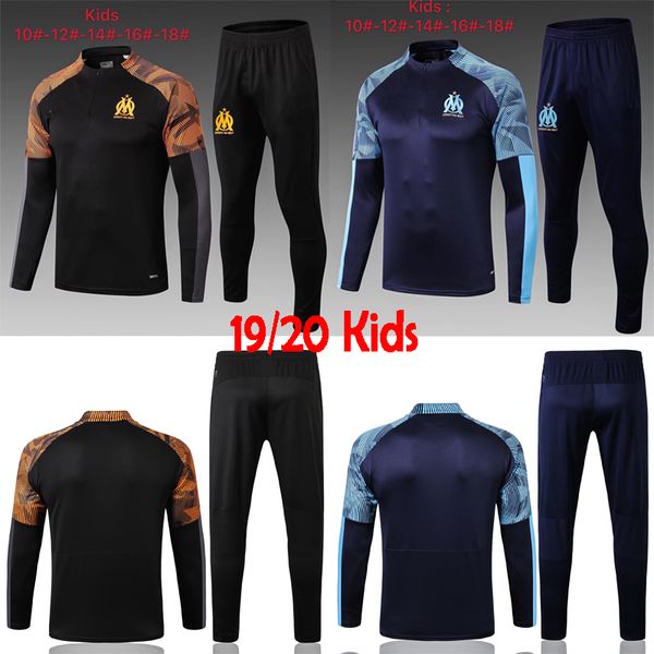 

19/20 kids olympique de marseille tracksuit thauvin payet boys 2019 maillot de foot om payet football jacket youth tracksuits sets, Black
