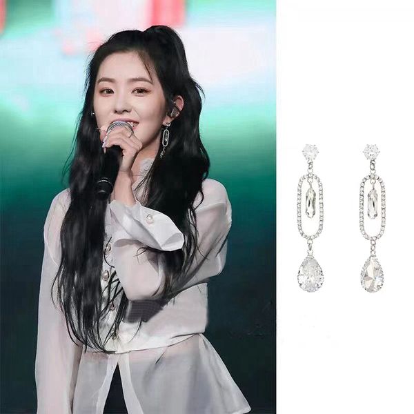 

mengjiqiao new korean tv star silver color hollow shiny rhinestone drop earrings for women geometricl water drop oorbellen gifts