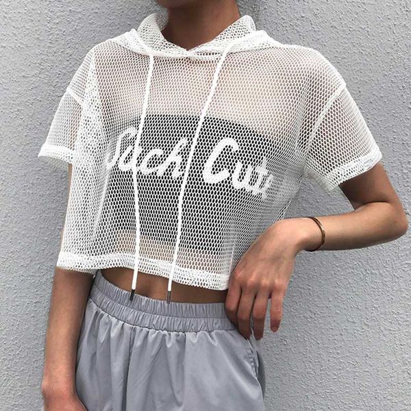 

sports t-shirts dihope summer women mesh hollow out t-shirts short sleeve hooded shirt fitness crop sport jerseys, White;red