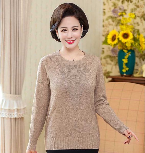 

new wool blends sweater women solid color casual plus size 40-50 years old middle-aged women pullover sweater t603, White;black