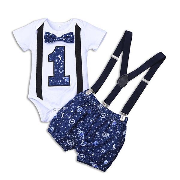 

baby boy 1 year birthday clothes set 1st birthday romper straps shorts baby boy 2 piece outfit summer clothes 2020, White