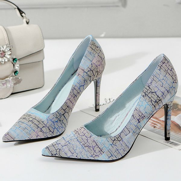 

women pumps shoes pu leather mixed color pointed toe slip-on 9cm thin high heels casual shallow lady party female shoes, Black