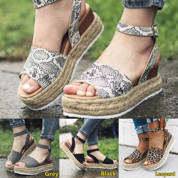 

women summer open toe ankle braid strap straw sandals adjustable buckle wedge rubble sole summer shoes cute espadrille casual shoes, Black