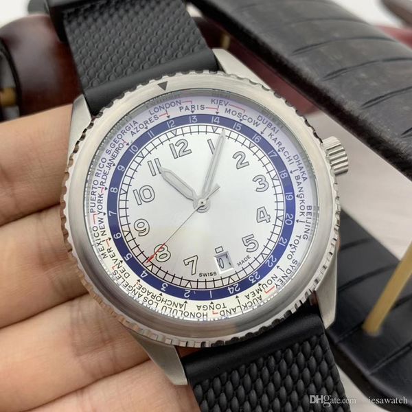 

international travelers choice b35 world time mens watches automatic luminous full white dial 46mm date watch outdoor wristwatches, Slivery;brown