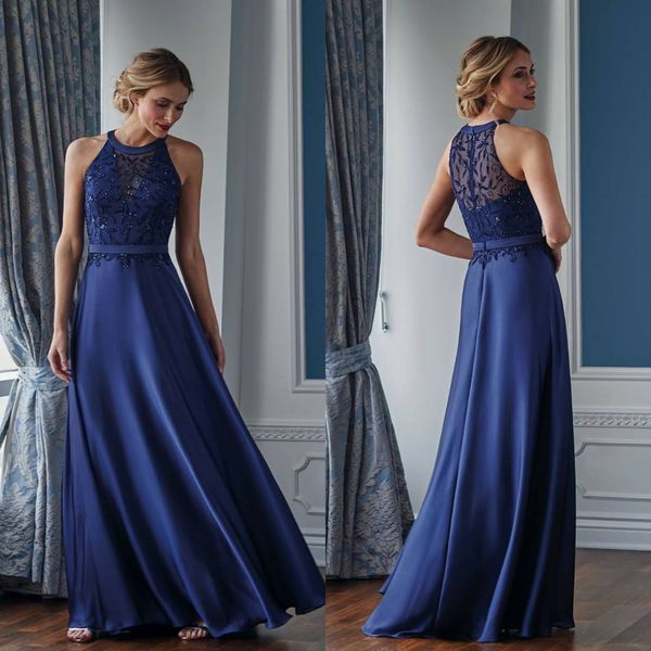 

blue mother of the bride dresses sleeveless satin evening gowns jewel neckline beaded satin sash prom dress, Black;red