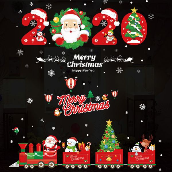 

2020 merry christmas wall stickers window glass festival decals santa murals new year christmas decorations for home decor