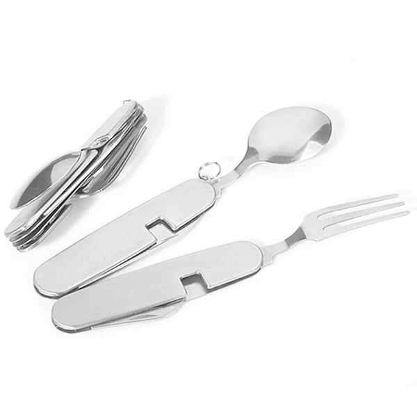 

portable folding picnic knife fork spoon opener kits multifunction silver tableware stainless steel outdoor utensil cutlery forks