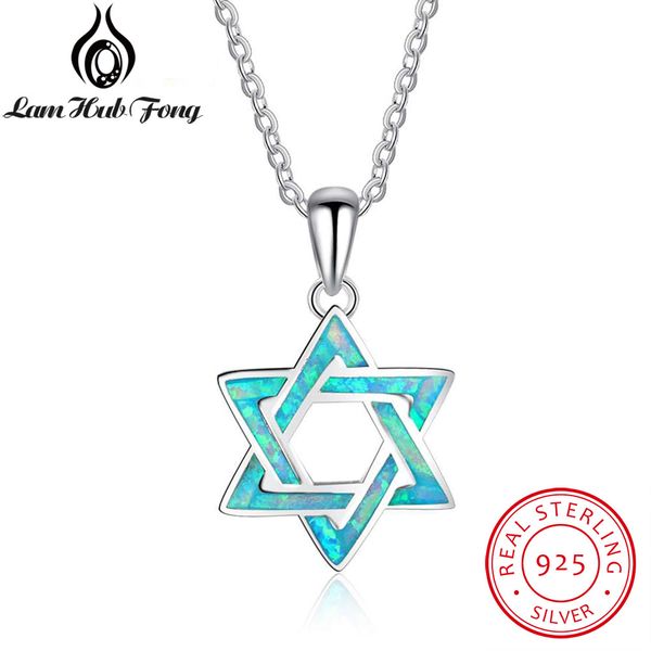 

hexagram blue opal pendants necklaces 925 sterling silver magen david star fine jewelry birthday gift for her (lam hub fong