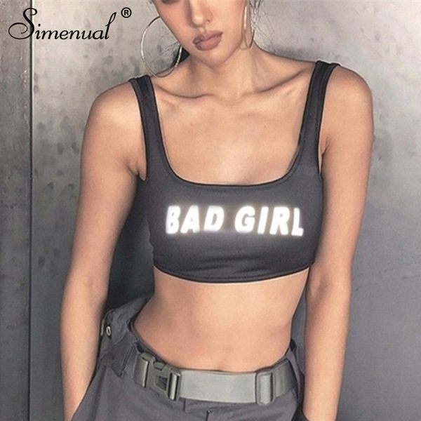 

simenual letter print reflective tank women fitness active wear athleisure sporty tanks summer 2019 sleeveless crop new, White